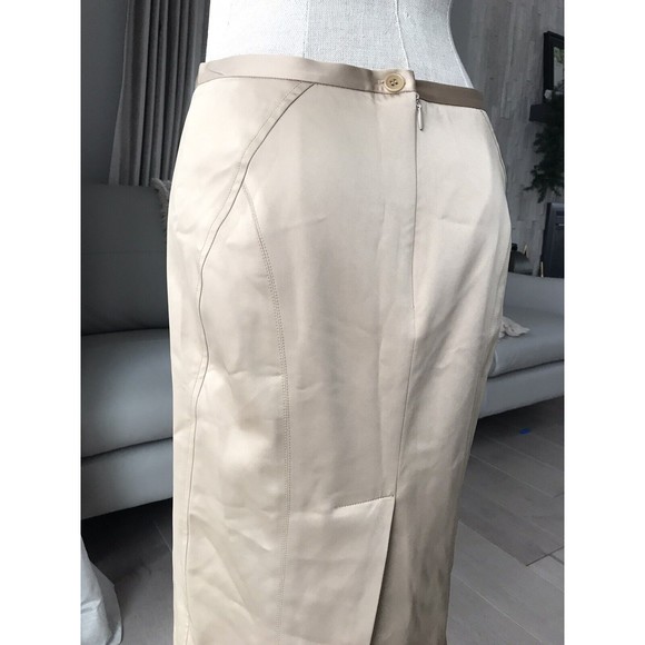 BCBG maxazria Pencil skirt Tan Beige Sz 2 over knee Career dressy Lined Slit - Picture 4 of 6